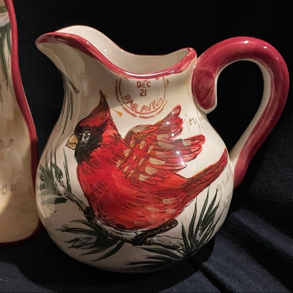 Maxcera “Warm Wishes” Plate/Creamer/Sugar Bowl Set - Seasons Greetings Cardinals - Picture 11 of 16